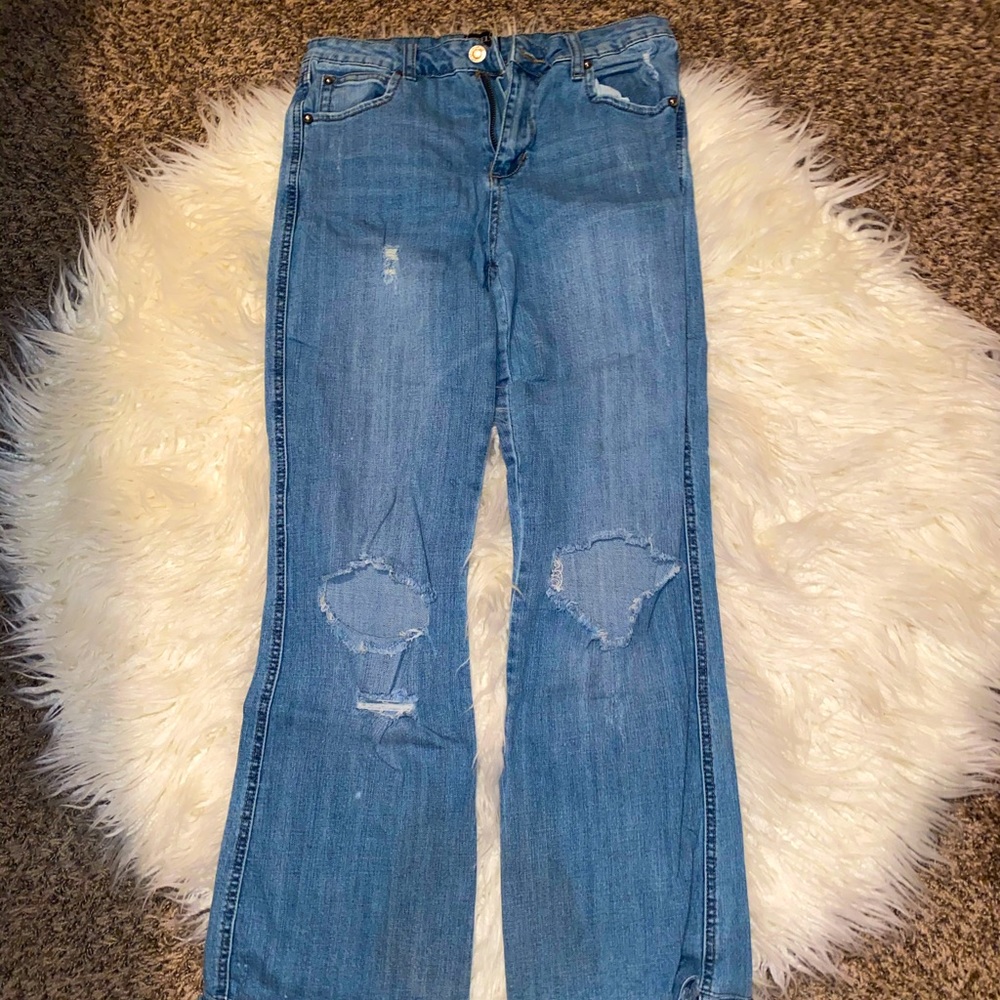 Denim flare distressed jeans